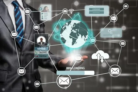 Businessman hand with cloud computing diagram on the new computer interface.. Stock-Fotos
