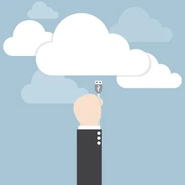 Businessman hand connecting cable to the cloud, Cloud computing concept Stock Illustration