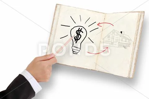 Businessman hand drawing and idea for making money on notebook. Stock Illustration
