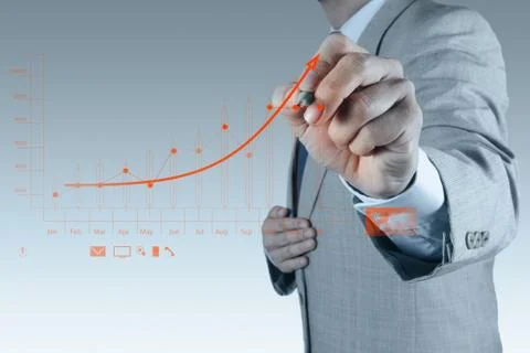 Businessman hand drawing virtual chart business Stock-Illustration