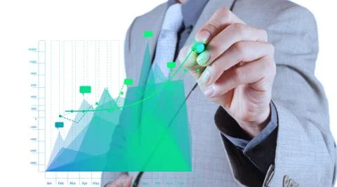 Businessman hand drawing virtual chart business on touch screen computer Stock Illustration