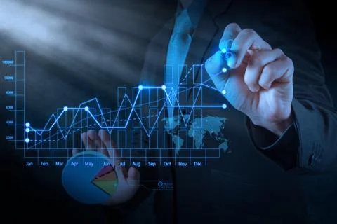 Businessman hand drawing virtual chart business Stock Illustration