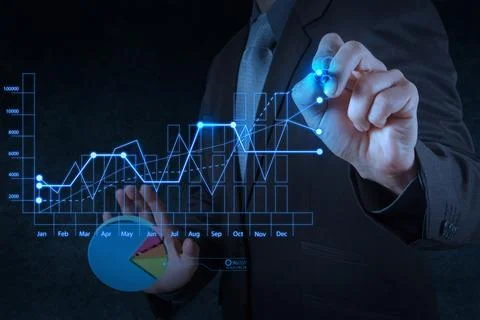 Businessman hand drawing virtual chart business Foto stock