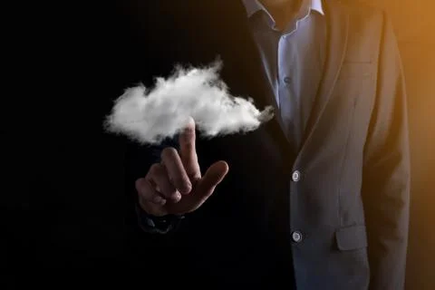 Businessman hand holding cloud.Cloud computing concept, close up of young bus Foto stock
