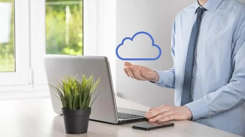 Businessman hand holding cloud.Cloud computing concept, close up of young bus Foto stock