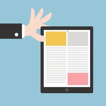 Businessman hand holding tablet computer, flat design, VECTOR Stock Illustration