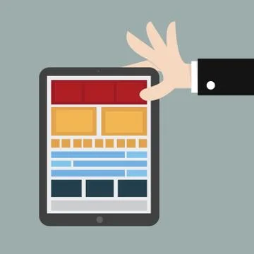 Businessman hand holding tablet computer, flat design, vector Stock Illustration