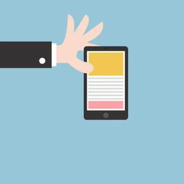 Businessman hand holding tablet computer, flat design, vector 스톡 일러스트