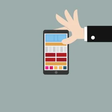 Businessman hand holding tablet computer, flat design, VECTOR Stock Illustration