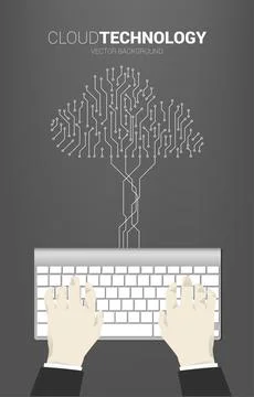 Businessman hand key in data with computer keyboard. Concept for cloud techno Stock Illustration