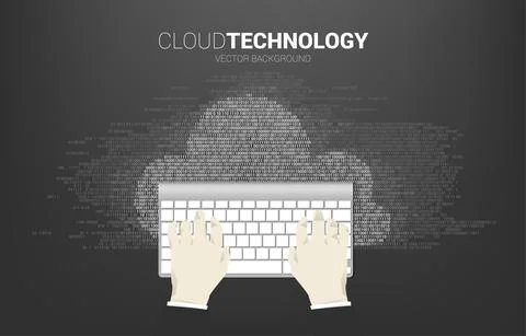 Businessman hand key in data with computer keyboard and cloud with one and ze Stock Illustration