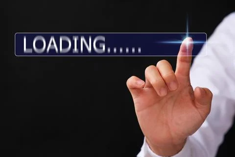 Businessman hand loading browsing internet data information virtual screeni.. Stock Photos