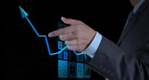 Businessman hand pointing virtual chart business on touch screen computer Stock Illustration
