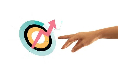 Businessman hand pointing work plan in diagram icon in white background. Stock Photos