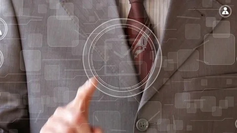 Businessman hand press button clock time web Stock Footage 70162031