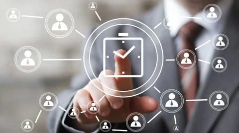 Businessman hand press web clock time button Stock Footage 53027268
