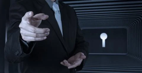 Businessman hand pressing an imaginary button Ilustración de archivo