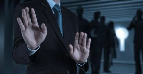 Businessman hand pressing an imaginary button 스톡 일러스트
