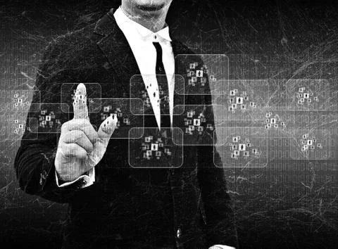 Businessman hand pushing button on a touch screen interface Stockillustratie