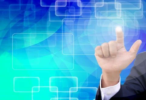 Businessman hand pushing button on a touch screen interface Stock Photos