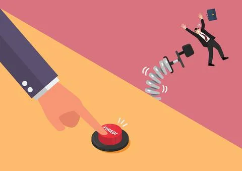 Businessman hand pushing fired button to layoff his employee Stock Illustration