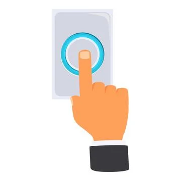 Businessman hand pushing round button on control panel Illustrazione stock