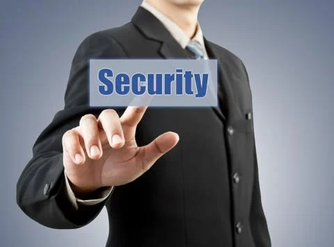 Businessman hand pushing security button Stock Illustration