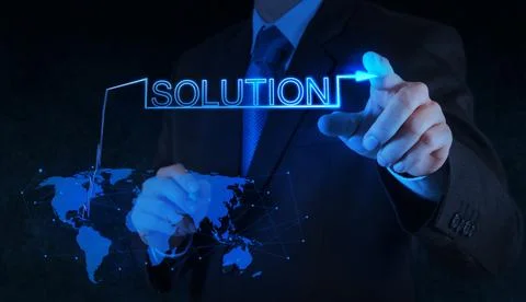 Businessman hand pushing solution graph on a touch screen Fotos de archivo
