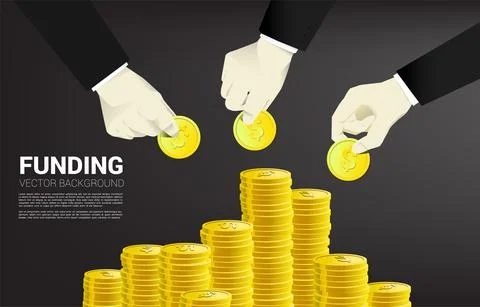 Businessman hand put money on stack of money. Concept for business crowd fund Stock Illustration