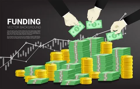 Businessman hand put money on stack of money. Concept for business crowd fund Stock Illustration
