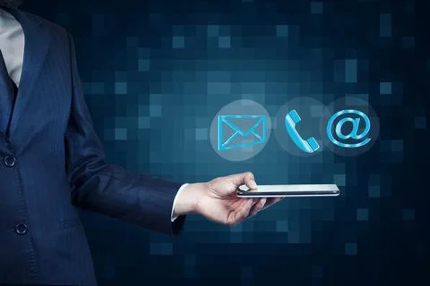 Businessman hand tablet with digital interface Stock Photos