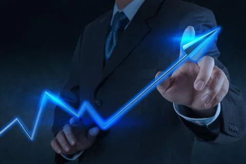 Businessman hand touch 3d virtual chart business Stock Photos