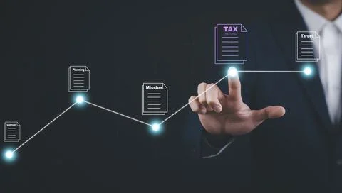 Businessman hand touch folder of document Management System,  online document Stock Photos