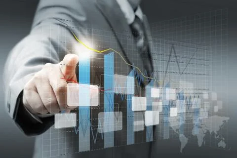 Businessman hand touch virtual graph,chart, diagram Stock Illustration