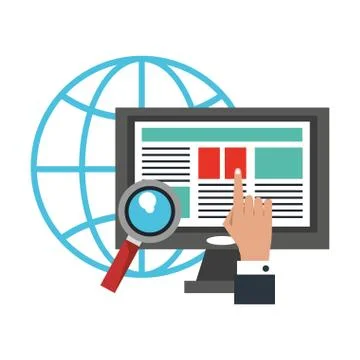 Businessman hand touching computer global business Stock Illustration