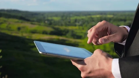 Businessman Hand Touching Digital Tablet Stock Footage 77435162