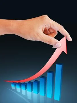 Businessman hand touching increasing graph, business concept Stock Photos