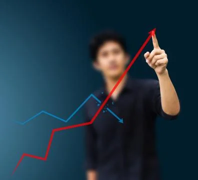 Businessman hand touching increasing graph, business concept Stock Photos