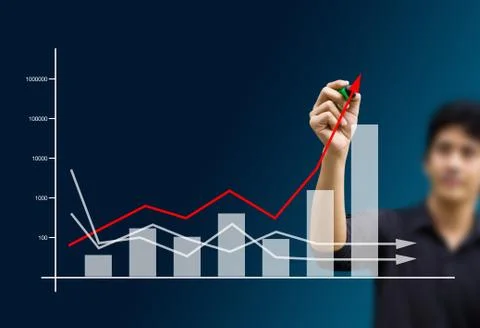 Businessman hand touching increasing graph, business concept Stock Photos
