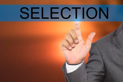 Businessman hand touching SELECTION tab Stock Photos