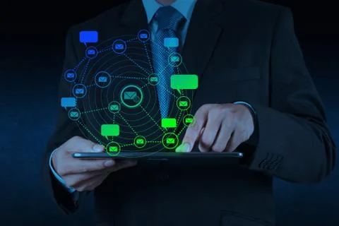 Businessman hand use tablet computer with email icon イラスト素材