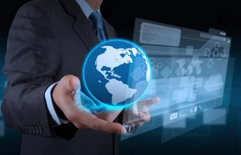 Businessman hand using new technology Illustrazione stock