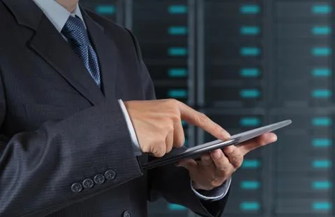 Businessman hand using new technology 스톡 일러스트