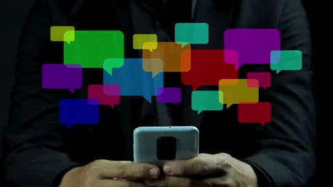 Businessman hand using smartphone typing Live chat chatting and social network Video stock 261138127