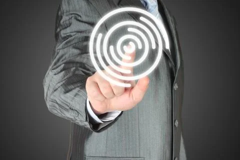 Businessman with hand using virtual inteface . Stock Illustration