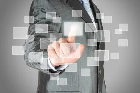 Businessman with hand using virtual inteface. Foto stock