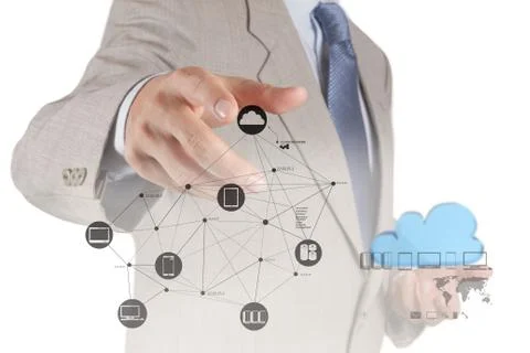Businessman hand working with a cloud computing diagram Stock Illustration