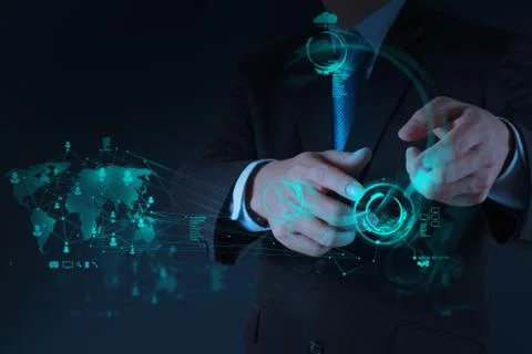 Businessman hand working with a cloud computing diagram Ilustración de archivo