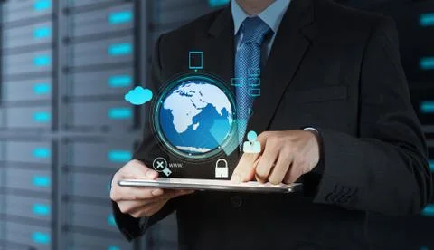 Businessman hand working with  cloud computing diagram on the new computer in イラスト素材