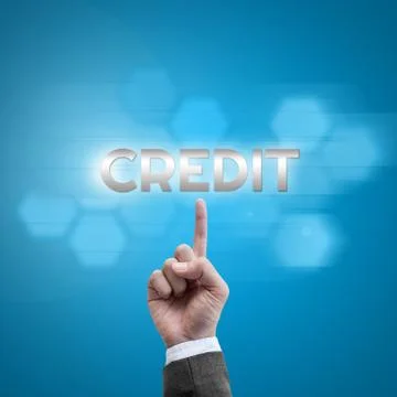 Businessman hand working with modern computer interface as credit concept Stock Illustration
